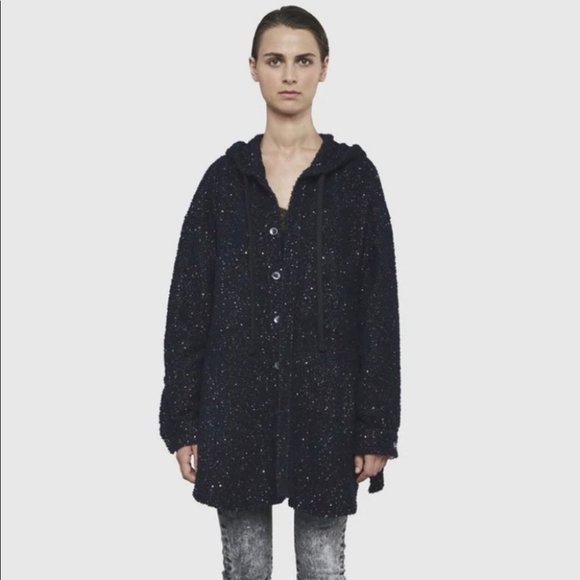 Faith Connexion European Oversized Unisex Blue Tweed Hooded Overshirt. - Picture 3 of 11